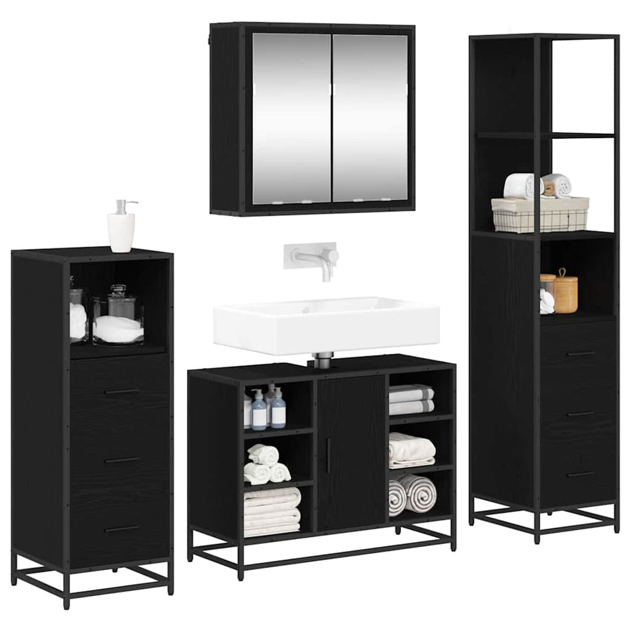 Badkamermeubelset met lade 4 pcs Zwart eiken 80 x 33 x 60 cm