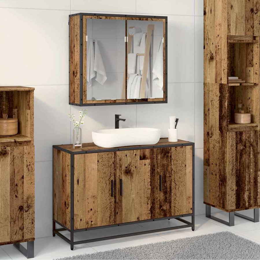 Badkamermeubelset 2 pcs Oud hout 90 x 33 x 60 cm Bewerkt hout