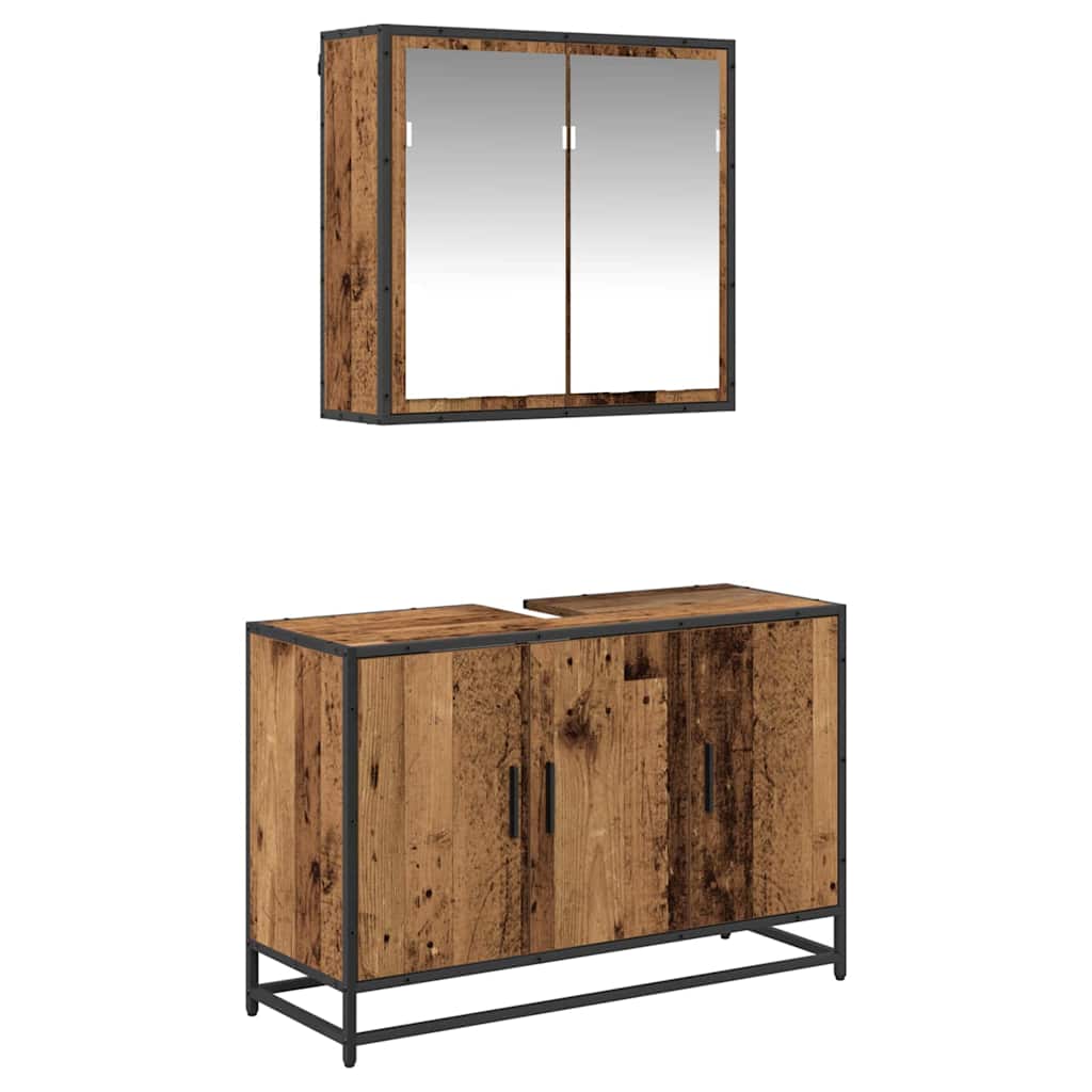 Badkamermeubelset 2 pcs Oud hout 90 x 33 x 60 cm Bewerkt hout