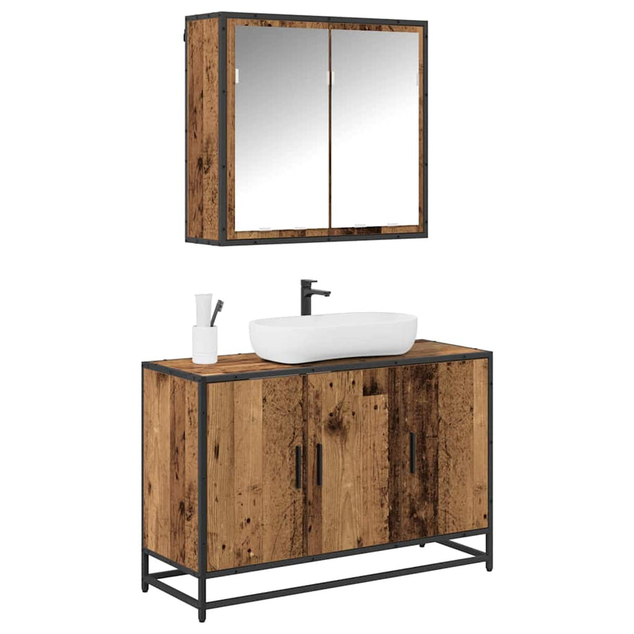 Badkamermeubelset 2 pcs Oud hout 90 x 33 x 60 cm Bewerkt hout