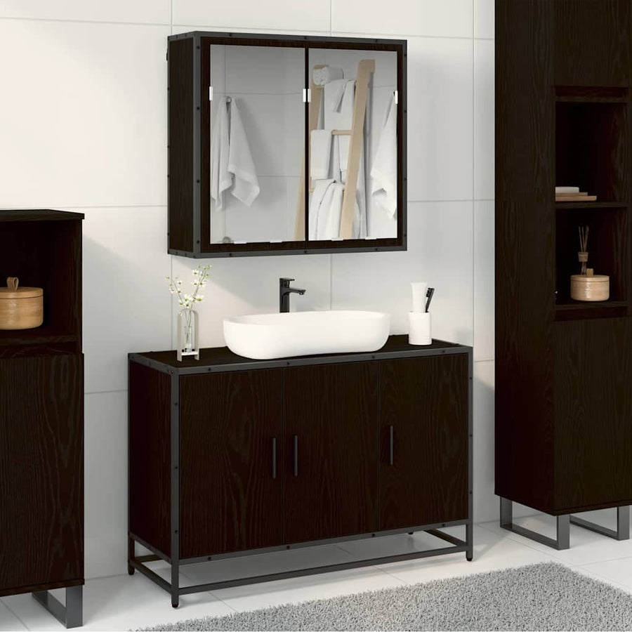 Badkamermeubelset met opslag 2 pcs Zwart eiken 90 x 33 x 60 cm