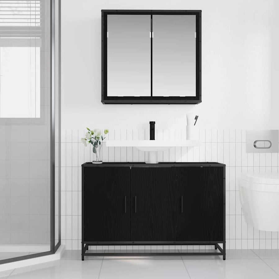 Badkamermeubelset met opslag 2 pcs Zwart eiken 90 x 33 x 60 cm