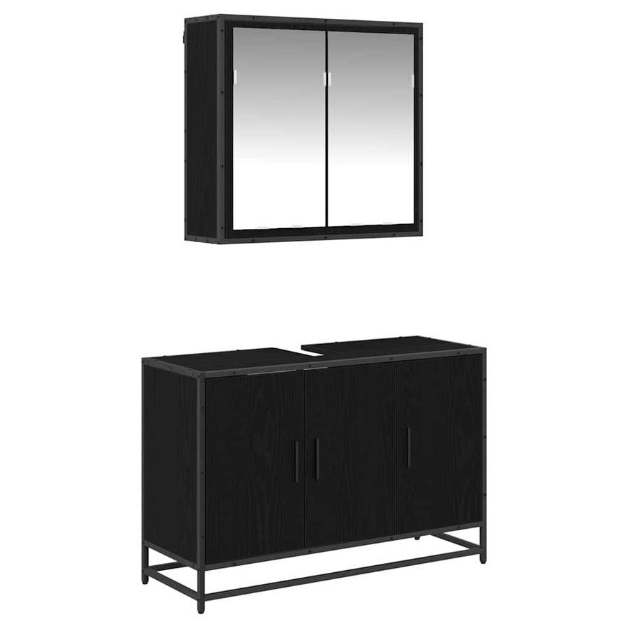 Badkamermeubelset met opslag 2 pcs Zwart eiken 90 x 33 x 60 cm