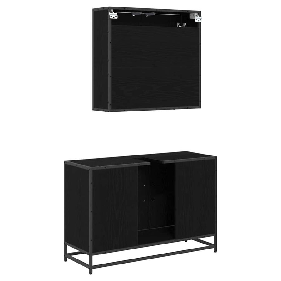 Badkamermeubelset met opslag 2 pcs Zwart eiken 90 x 33 x 60 cm