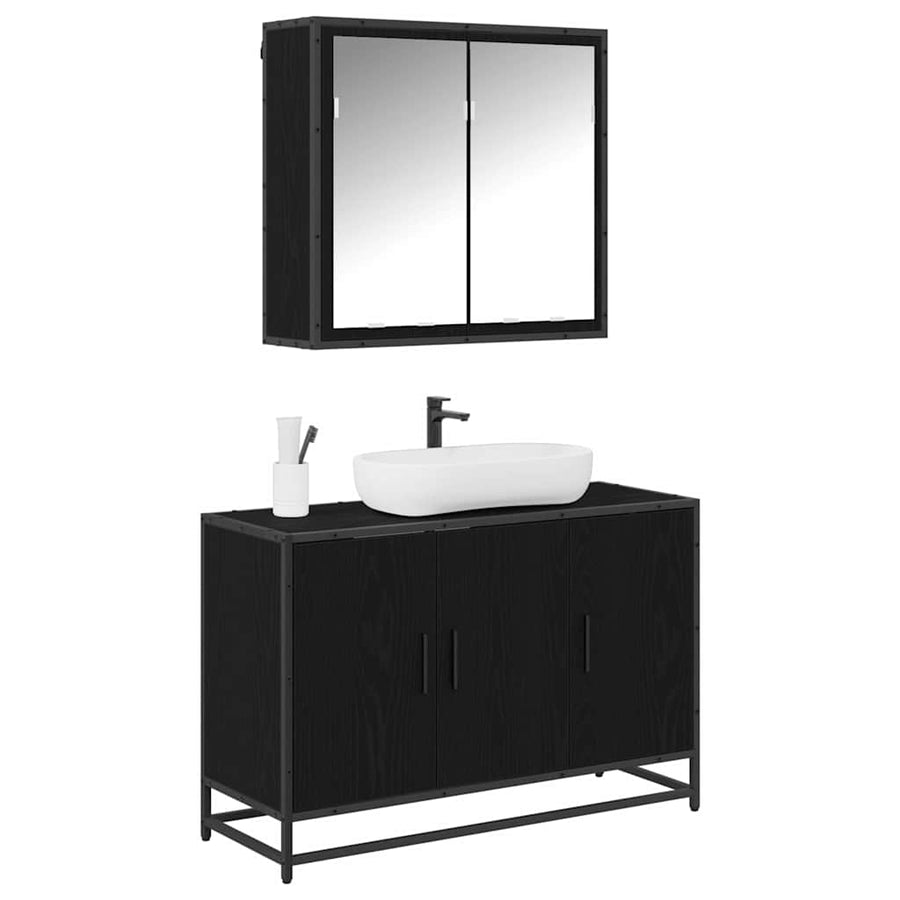 Badkamermeubelset met opslag 2 pcs Zwart eiken 90 x 33 x 60 cm