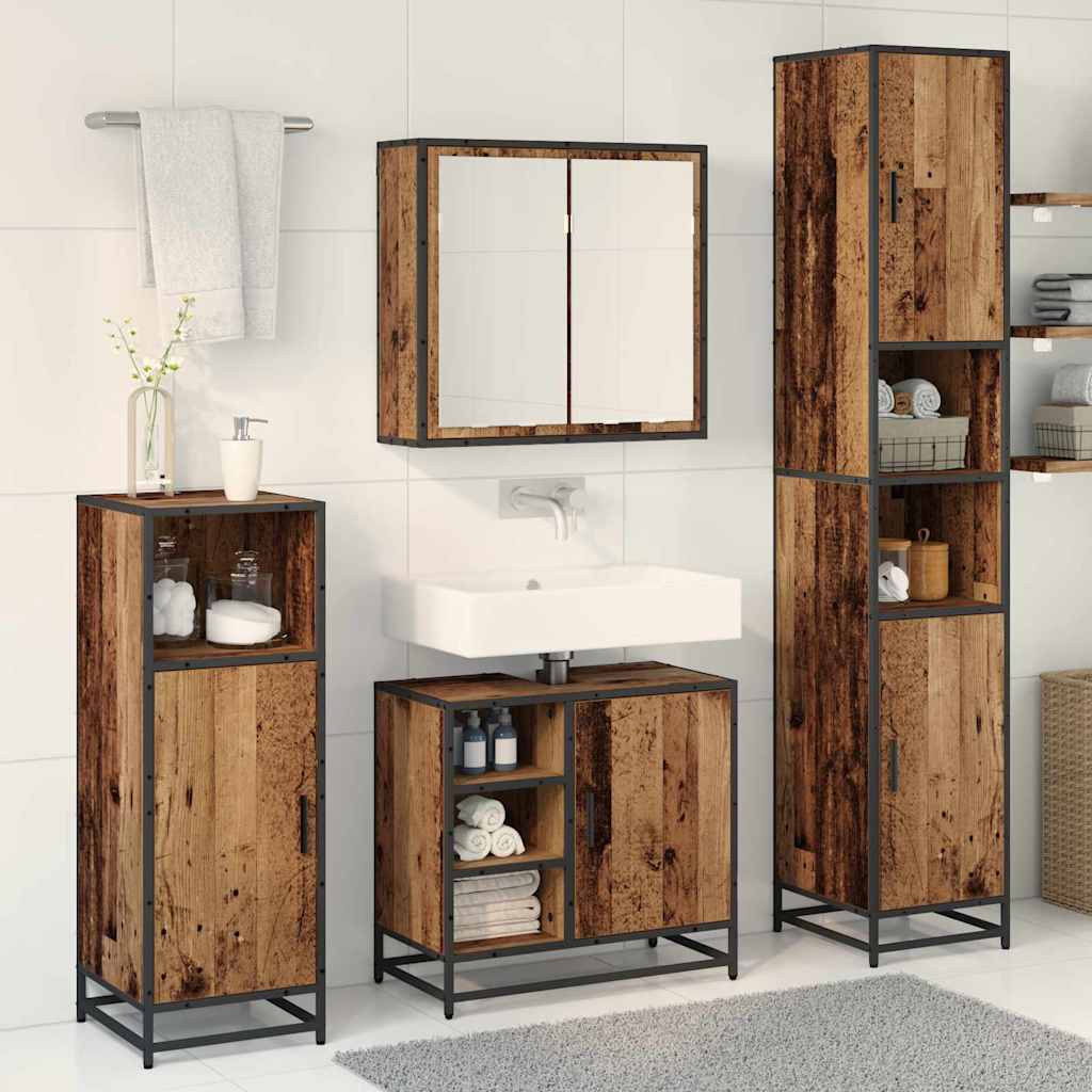Badkamermeubelset met plank 3 pcs Oud Hout Bewerkt hout