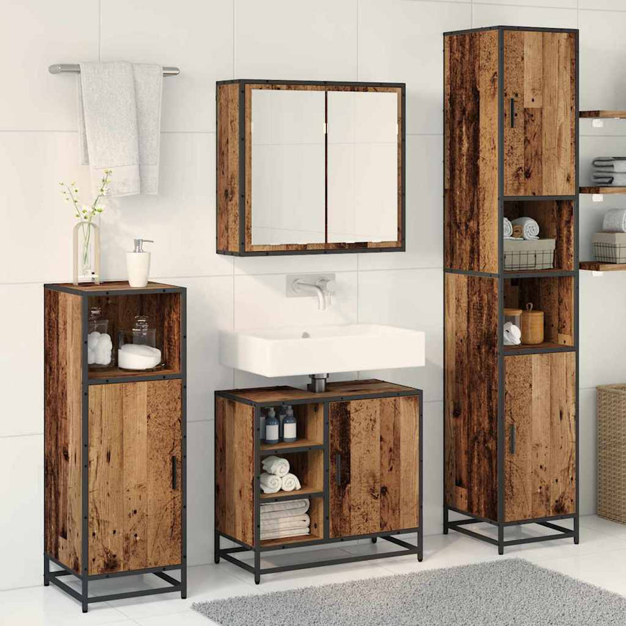 Badkamermeubelset met plank 3 pcs Oud Hout Bewerkt hout