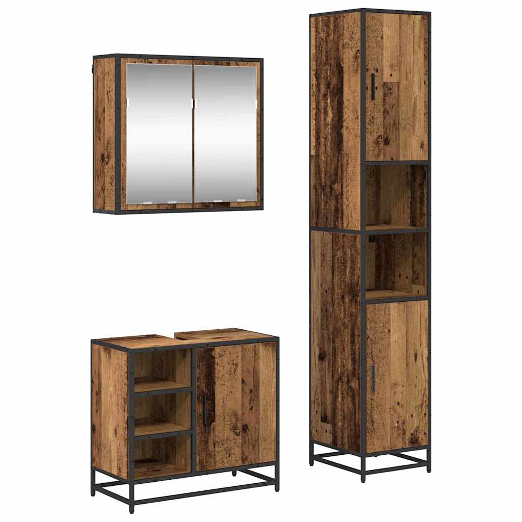 Badkamermeubelset met plank 3 pcs Oud Hout Bewerkt hout