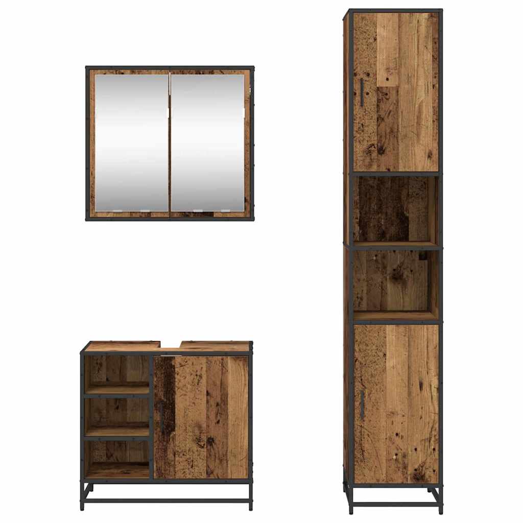 Badkamermeubelset met plank 3 pcs Oud Hout Bewerkt hout
