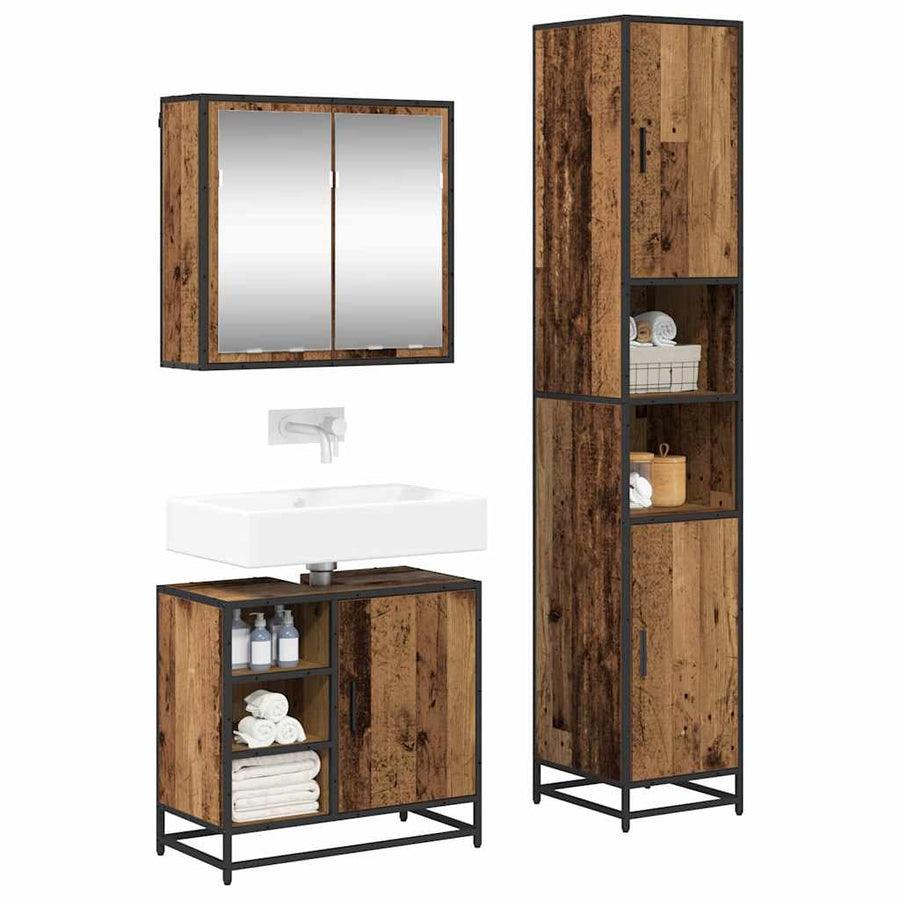 Badkamermeubelset met plank 3 pcs Oud Hout Bewerkt hout