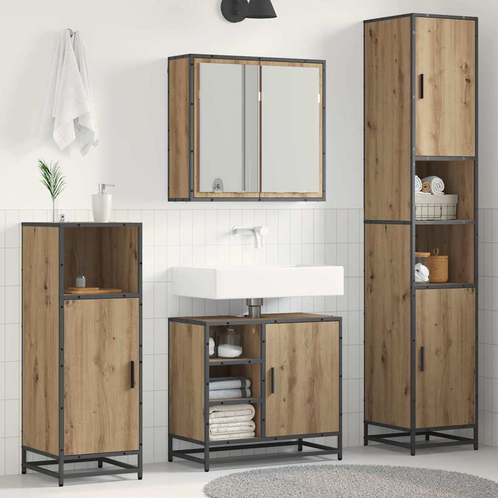 Badkamermeubelset met plank 3 pcs Artisan Eiken Bewerkt hout