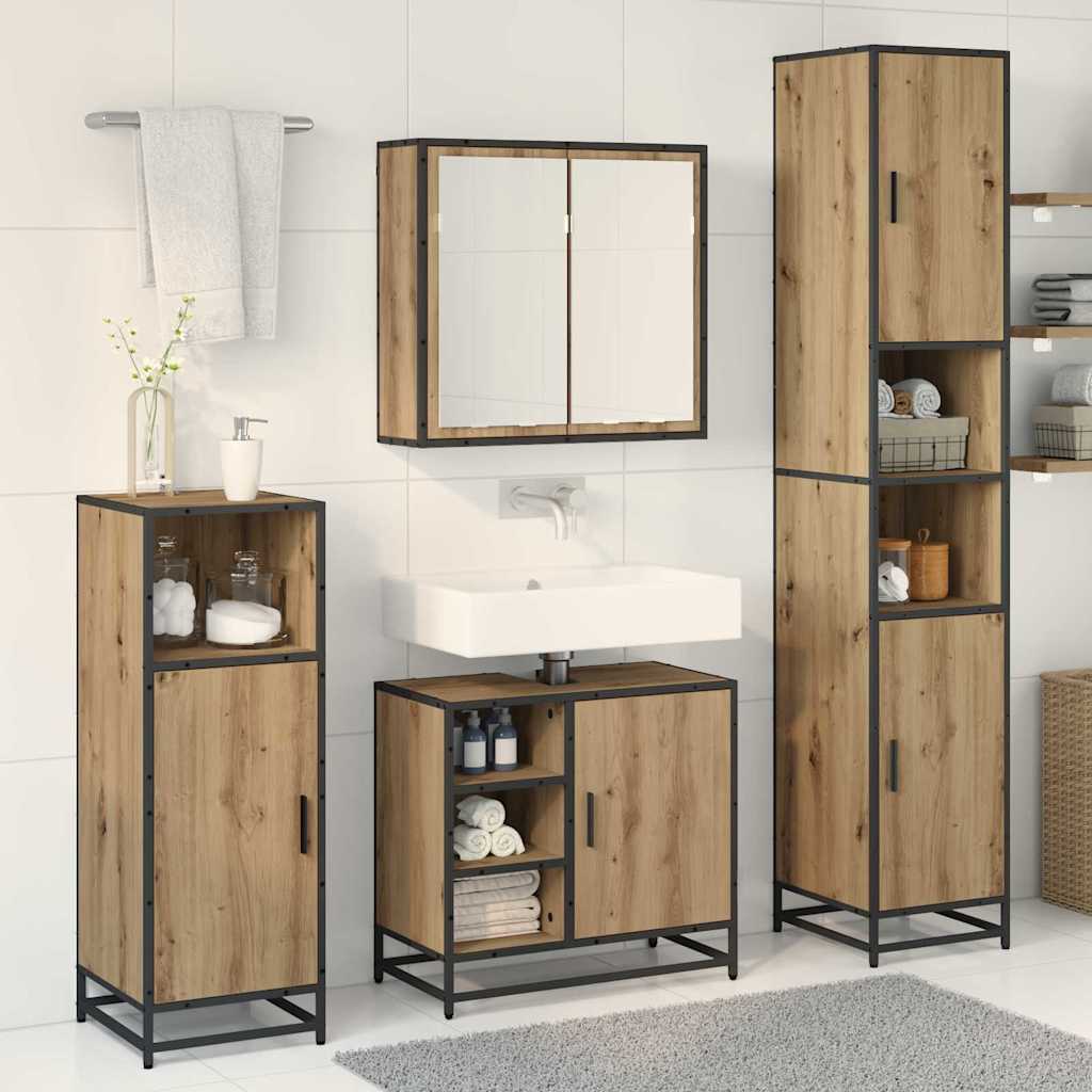 Badkamermeubelset met plank 3 pcs Artisan Eiken Bewerkt hout