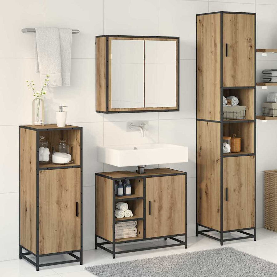 Badkamermeubelset met plank 3 pcs Artisan Eiken Bewerkt hout