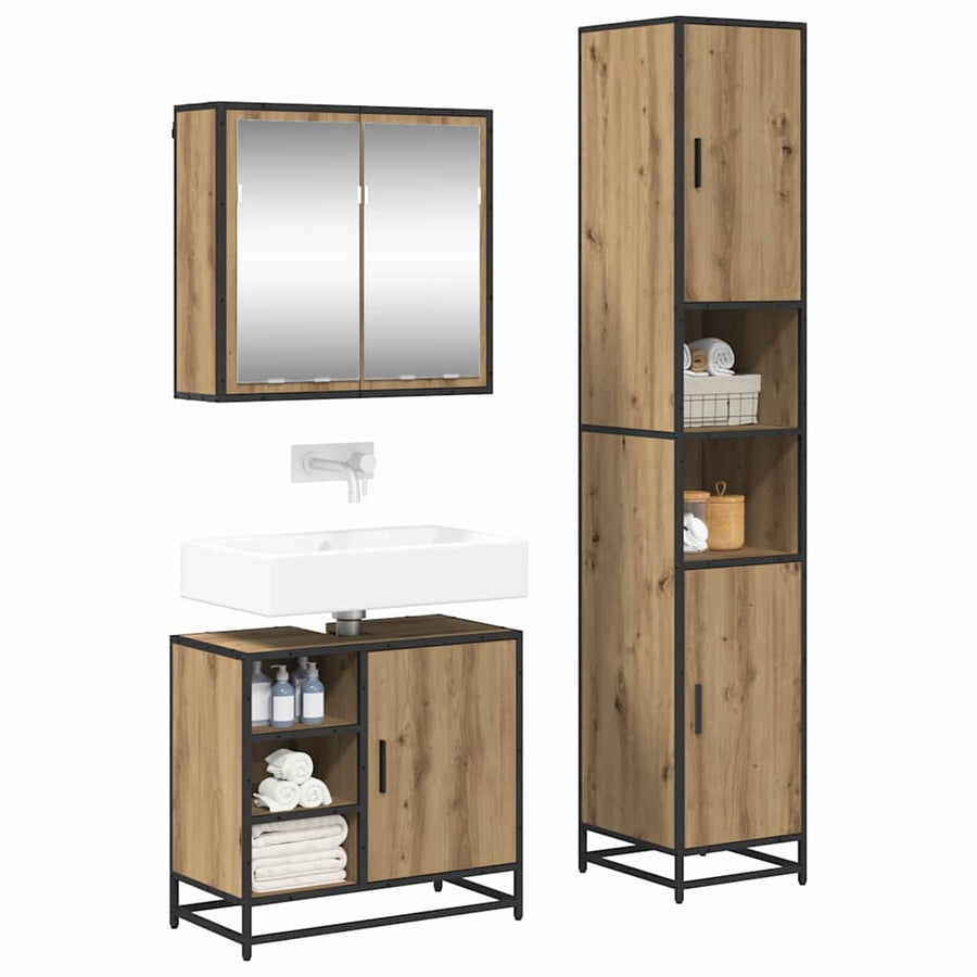 Badkamermeubelset met plank 3 pcs Artisan Eiken Bewerkt hout