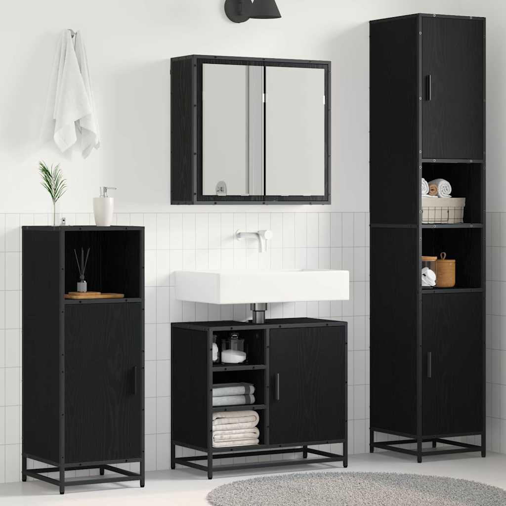 Badkamermeubelset met opslag 3 pcs Zwart eiken 65 x 33 x 60 cm