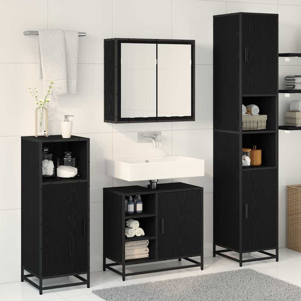Badkamermeubelset met opslag 3 pcs Zwart eiken 65 x 33 x 60 cm