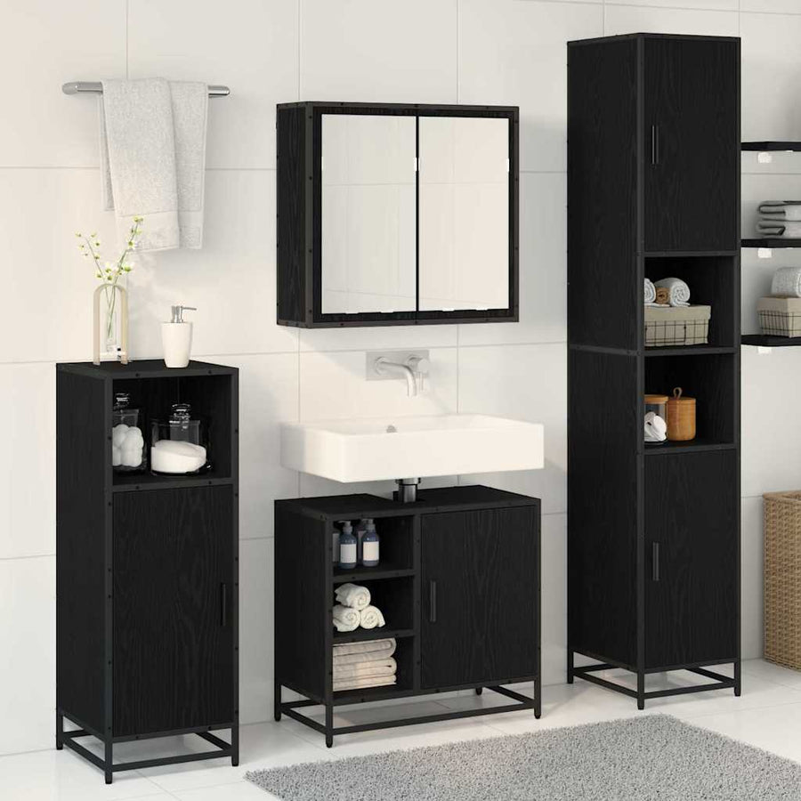 Badkamermeubelset met opslag 3 pcs Zwart eiken 65 x 33 x 60 cm