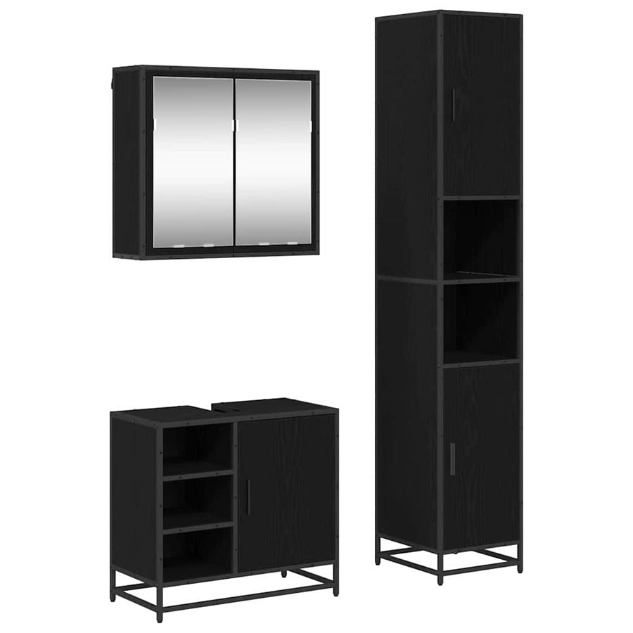 Badkamermeubelset met opslag 3 pcs Zwart eiken 65 x 33 x 60 cm