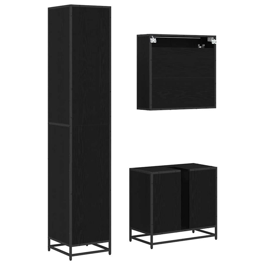 Badkamermeubelset met opslag 3 pcs Zwart eiken 65 x 33 x 60 cm