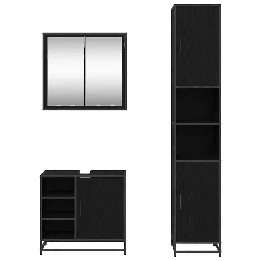 Badkamermeubelset met opslag 3 pcs Zwart eiken 65 x 33 x 60 cm