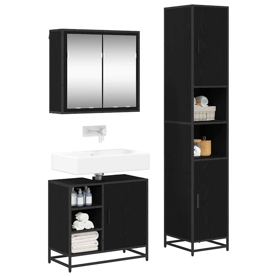 Badkamermeubelset met opslag 3 pcs Zwart eiken 65 x 33 x 60 cm