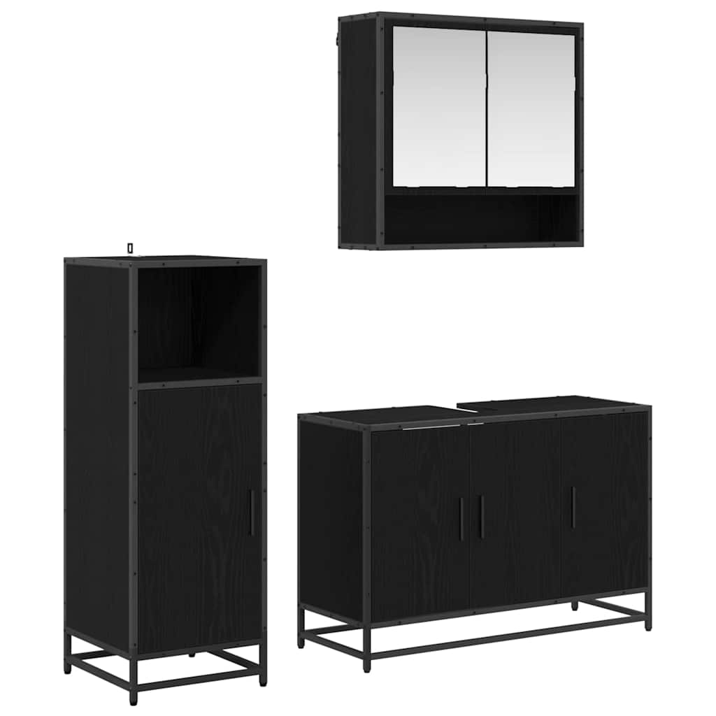 Badkamermeubelset met plank 3 pcs Zwart Eiken Bewerkt hout