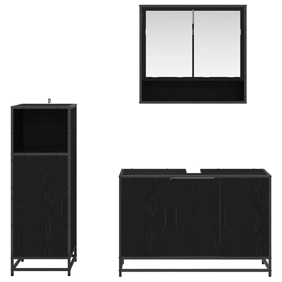 Badkamermeubelset met plank 3 pcs Zwart Eiken Bewerkt hout
