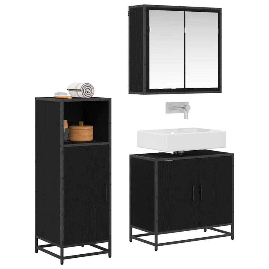 Badkamermeubelset met opslag 3 pcs Zwart eiken 60 x 33 x 60 cm