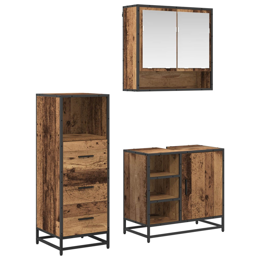 Badkamermeubelset met lade 3 pcs Oud Hout Bewerkt hout