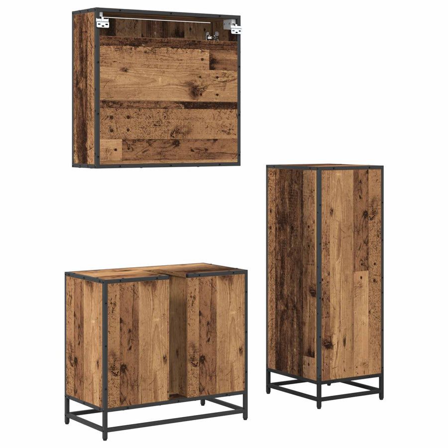 Badkamermeubelset met lade 3 pcs Oud Hout Bewerkt hout