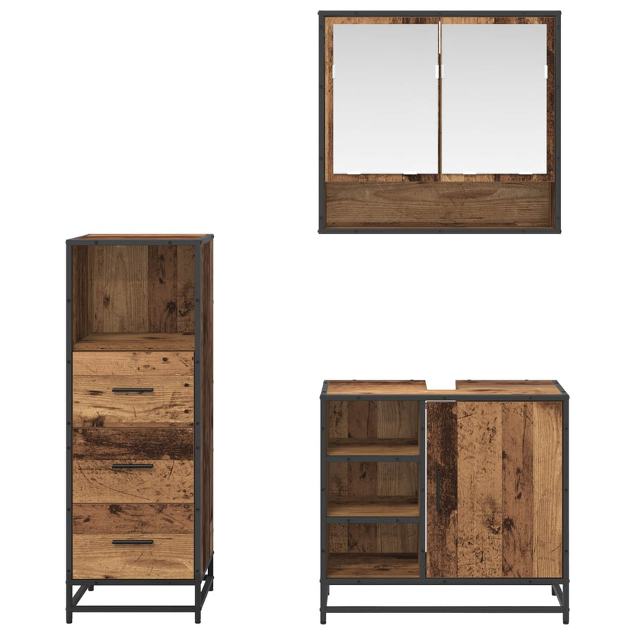 Badkamermeubelset met lade 3 pcs Oud Hout Bewerkt hout