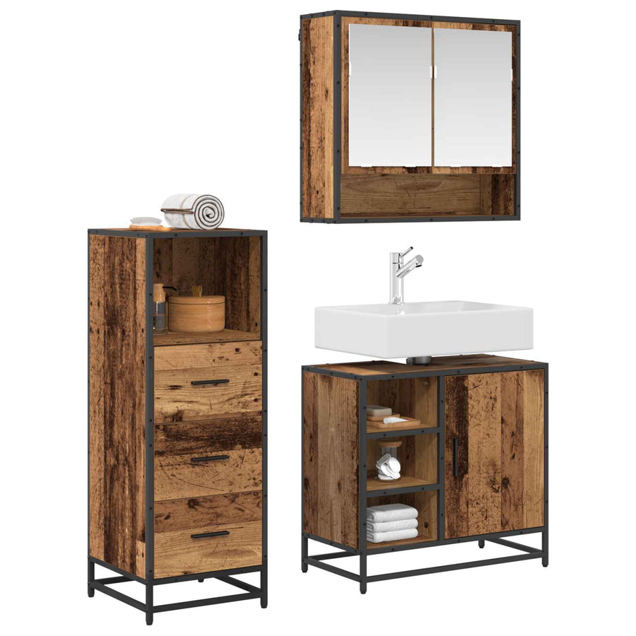 Badkamermeubelset met lade 3 pcs Oud Hout Bewerkt hout