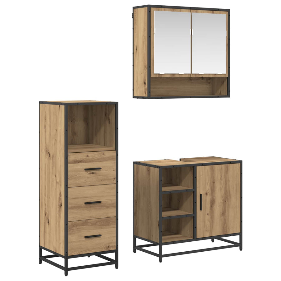 Badkamermeubelset met lade 3 pcs Artisan Eiken Bewerkt hout
