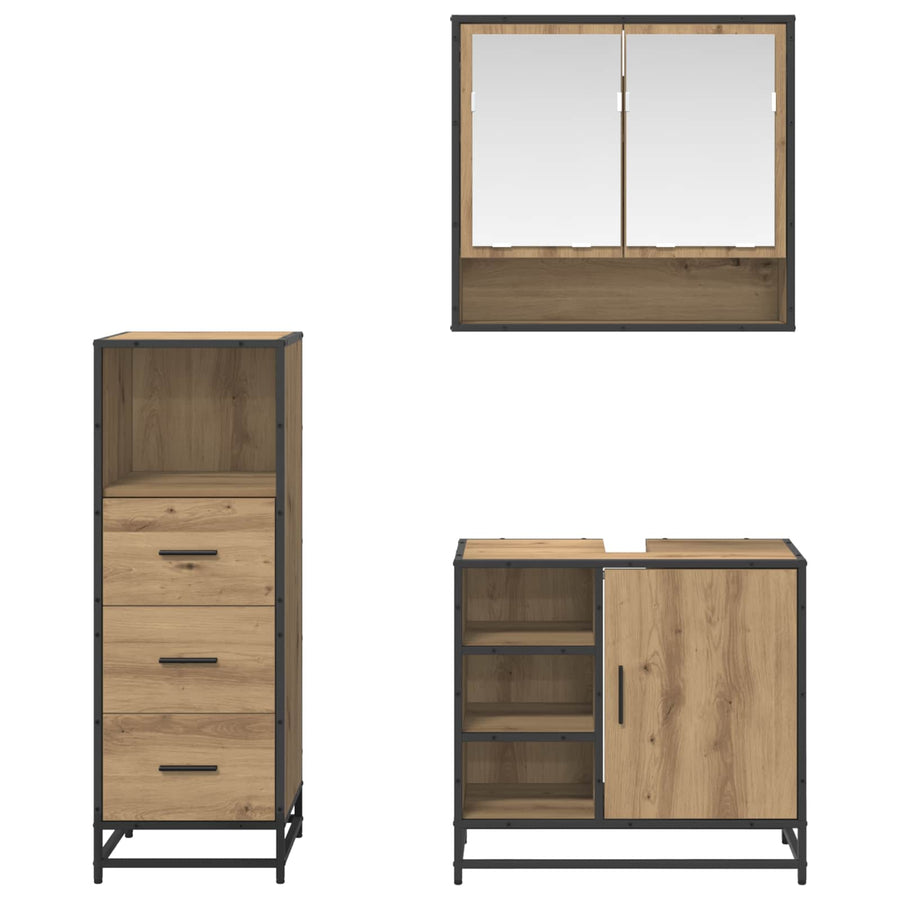 Badkamermeubelset met lade 3 pcs Artisan Eiken Bewerkt hout