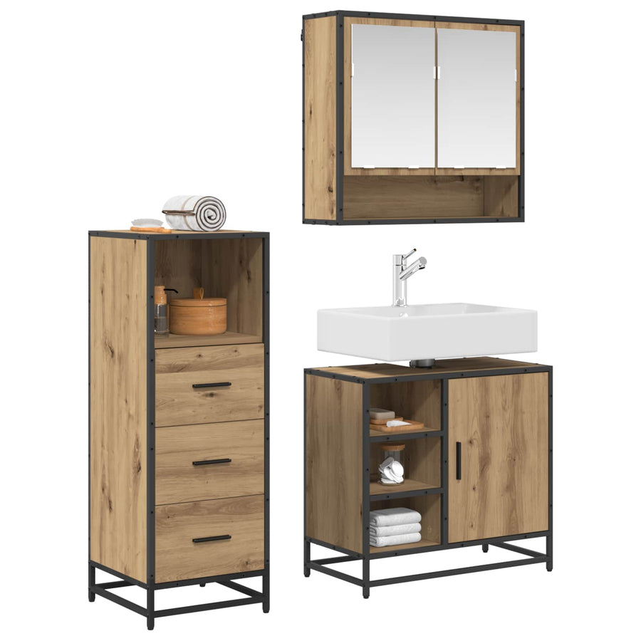 Badkamermeubelset met lade 3 pcs Artisan Eiken Bewerkt hout