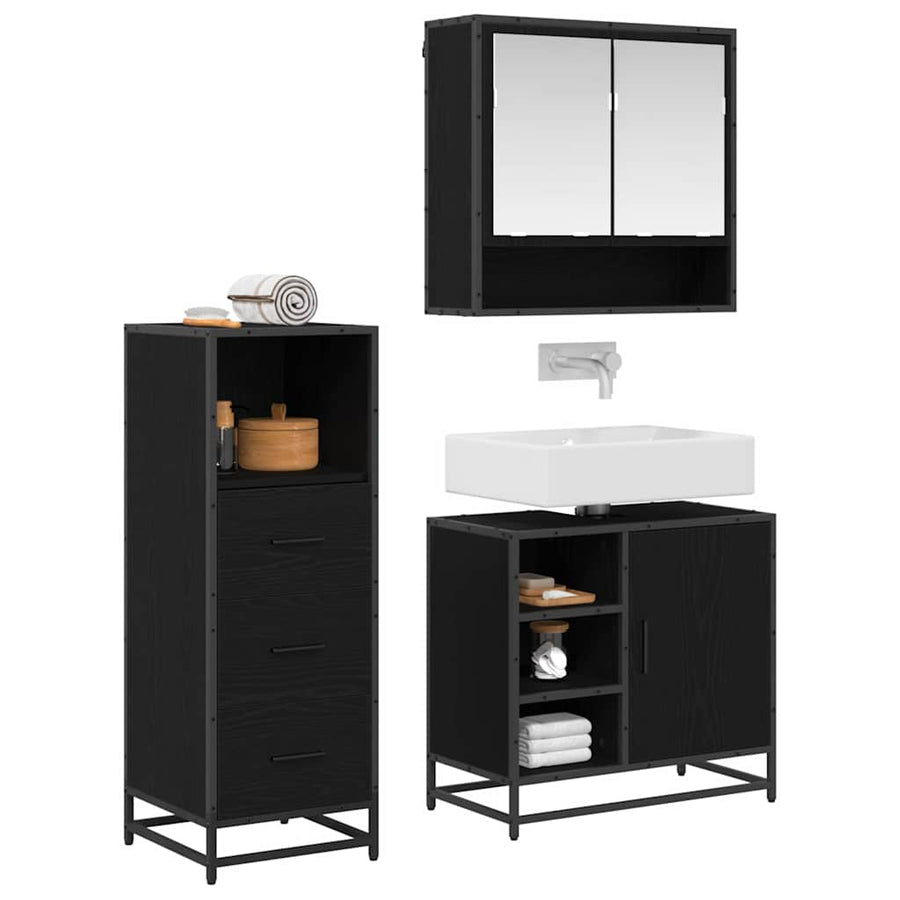 Badkamermeubelset met lade 3 pcs Zwart eiken 65 x 33 x 60 cm