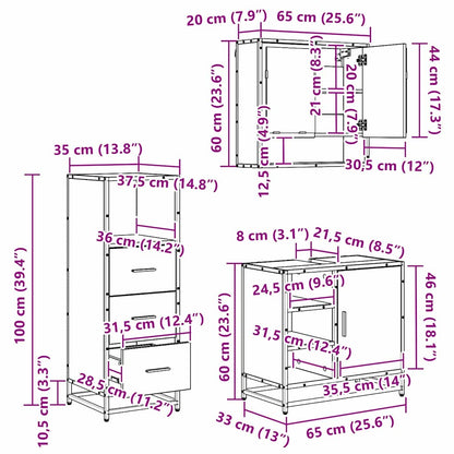 Badkamermeubelset met lade 3 pcs Zwart eiken 65 x 33 x 60 cm