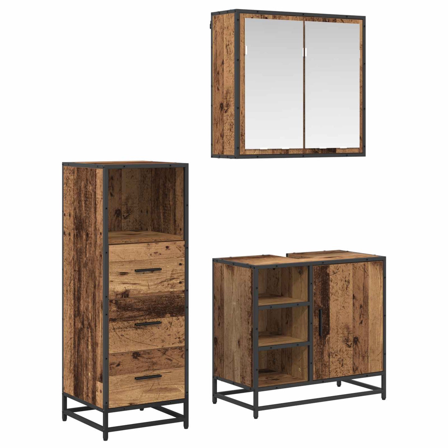 Badkamermeubelset met lade 3 pcs Oud Hout Bewerkt hout