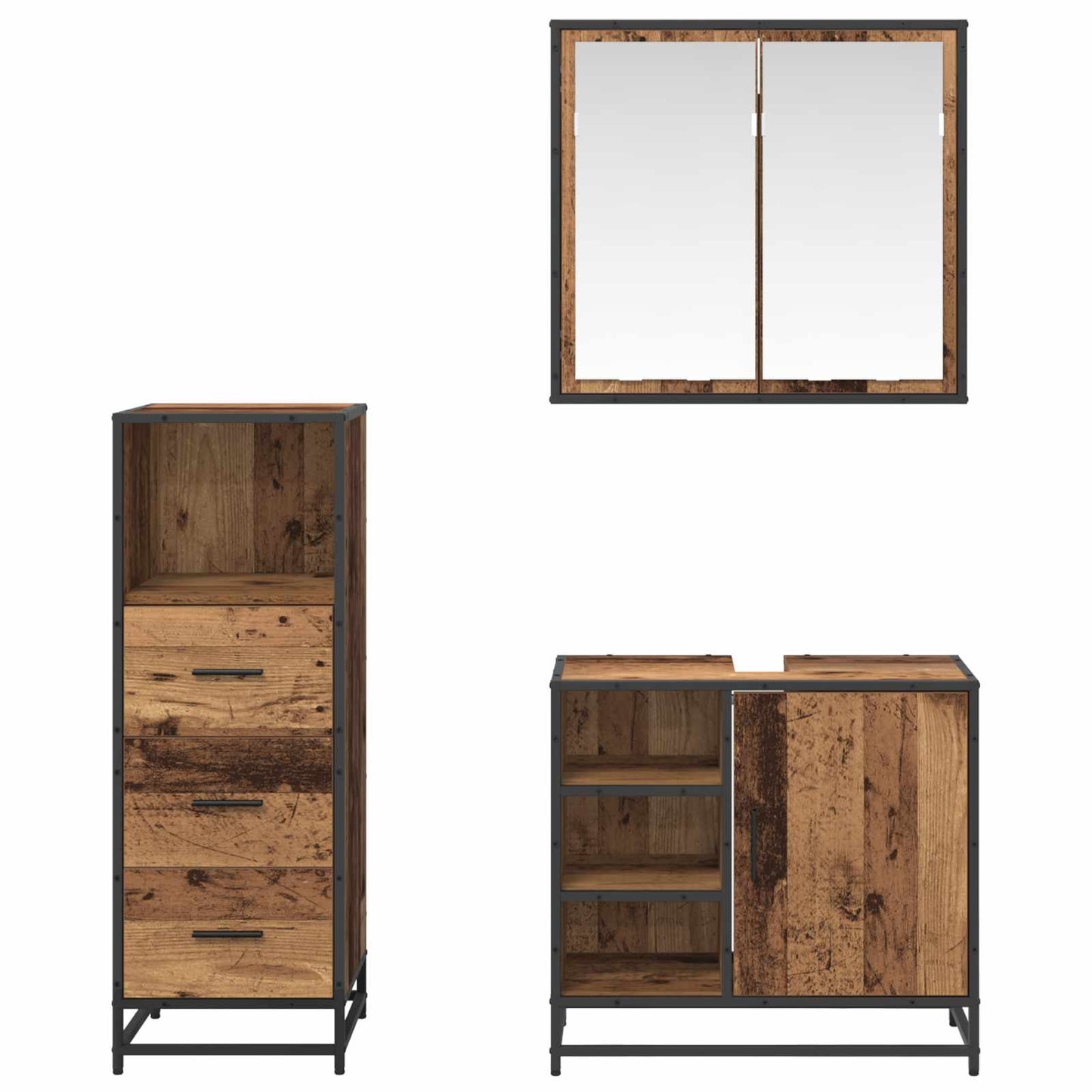 Badkamermeubelset met lade 3 pcs Oud Hout Bewerkt hout