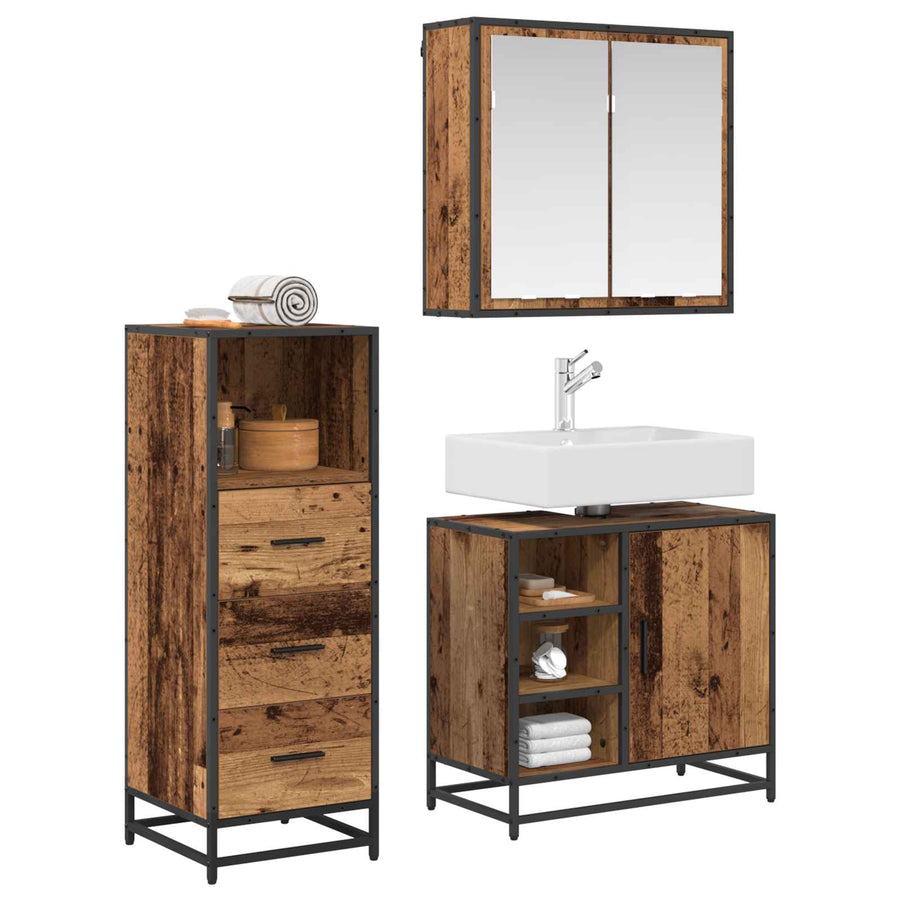 Badkamermeubelset met lade 3 pcs Oud Hout Bewerkt hout