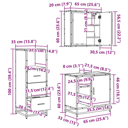 Badkamermeubelset met lade 3 pcs Oud Hout Bewerkt hout