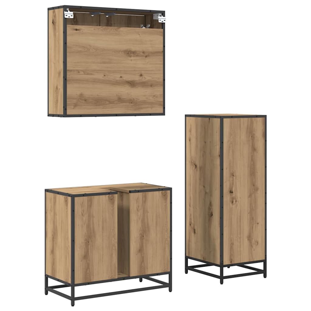 Badkamermeubelset 3 pcs artisanaal eikenkleurig 65 x 33 x 60 cm
