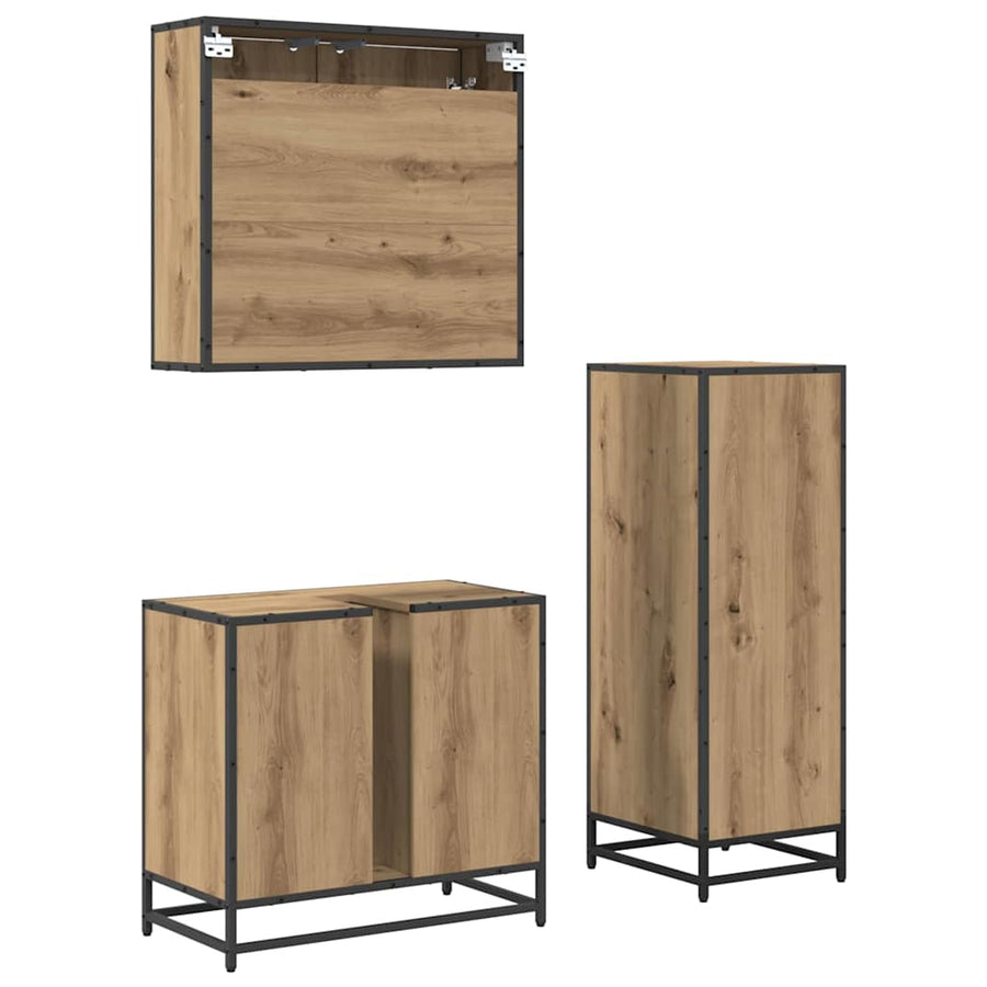 Badkamermeubelset 3 pcs artisanaal eikenkleurig 65 x 33 x 60 cm