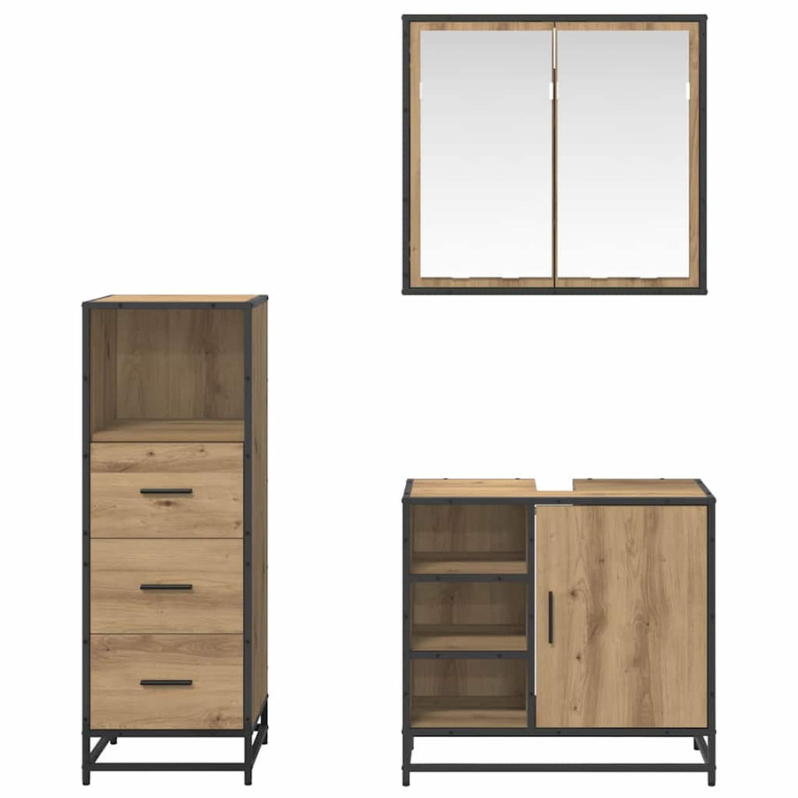 Badkamermeubelset 3 pcs artisanaal eikenkleurig 65 x 33 x 60 cm