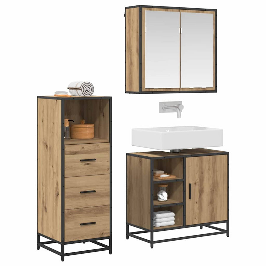 Badkamermeubelset 3 pcs artisanaal eikenkleurig 65 x 33 x 60 cm