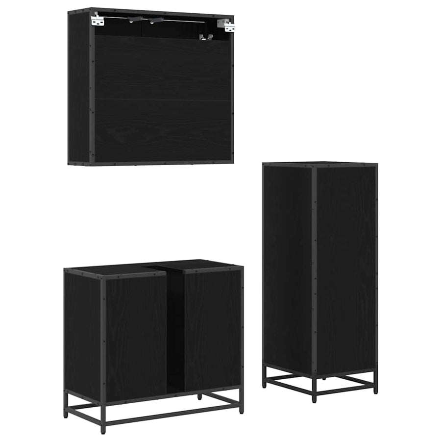 Badkamermeubelset met lade 3 pcs Zwart eiken 65 x 33 x 60 cm