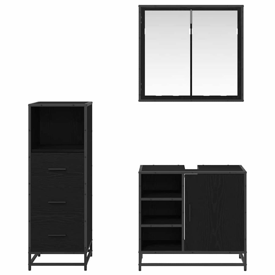 Badkamermeubelset met lade 3 pcs Zwart eiken 65 x 33 x 60 cm