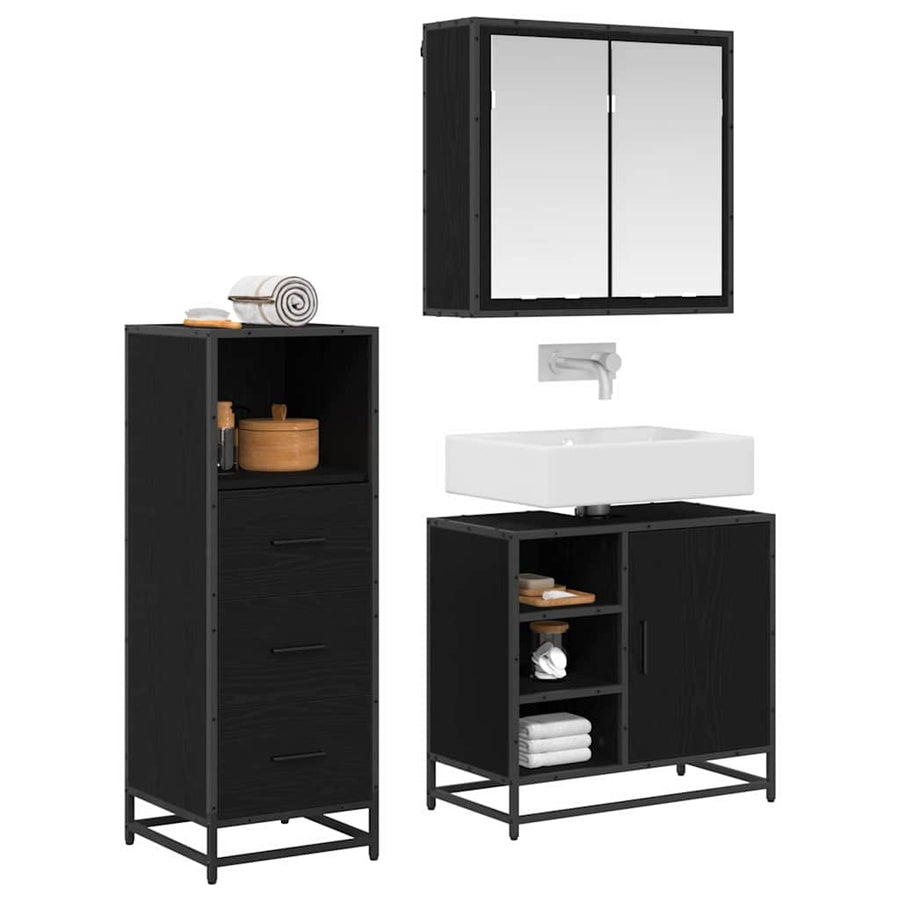 Badkamermeubelset met lade 3 pcs Zwart eiken 65 x 33 x 60 cm