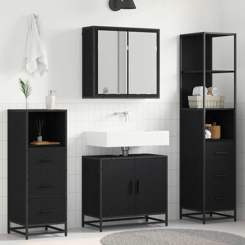 Badkamermeubelset met lade 4 pcs Zwart eiken 65 x 33 x 60 cm