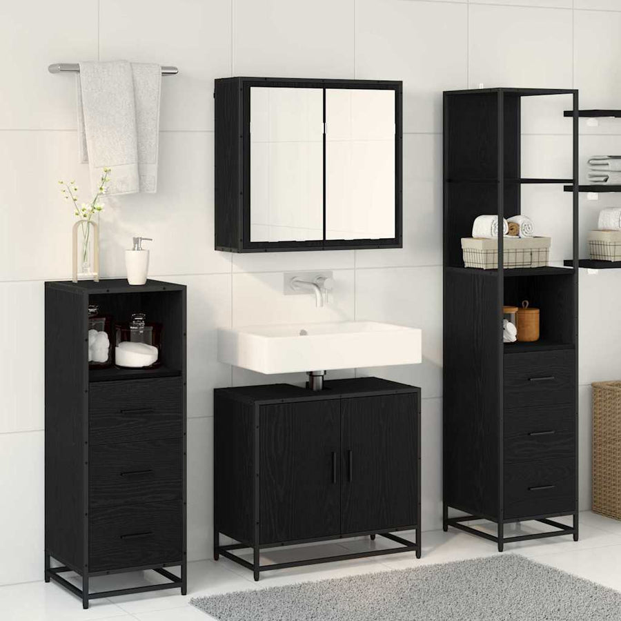Badkamermeubelset met lade 4 pcs Zwart eiken 65 x 33 x 60 cm